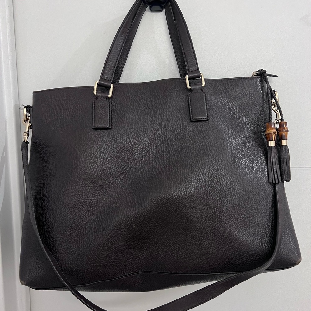 Gucci Black Leather Tote with Silver Hardware